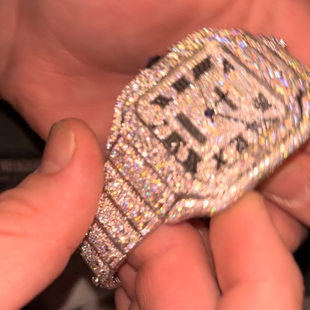 Silver Moissanite Diamond-Encrusted Watch